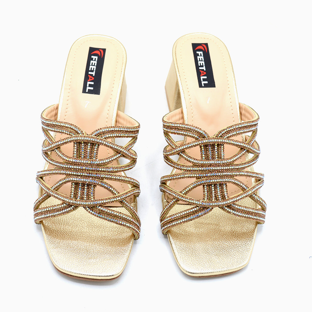 Strappy Metallic Block Heel Sandals