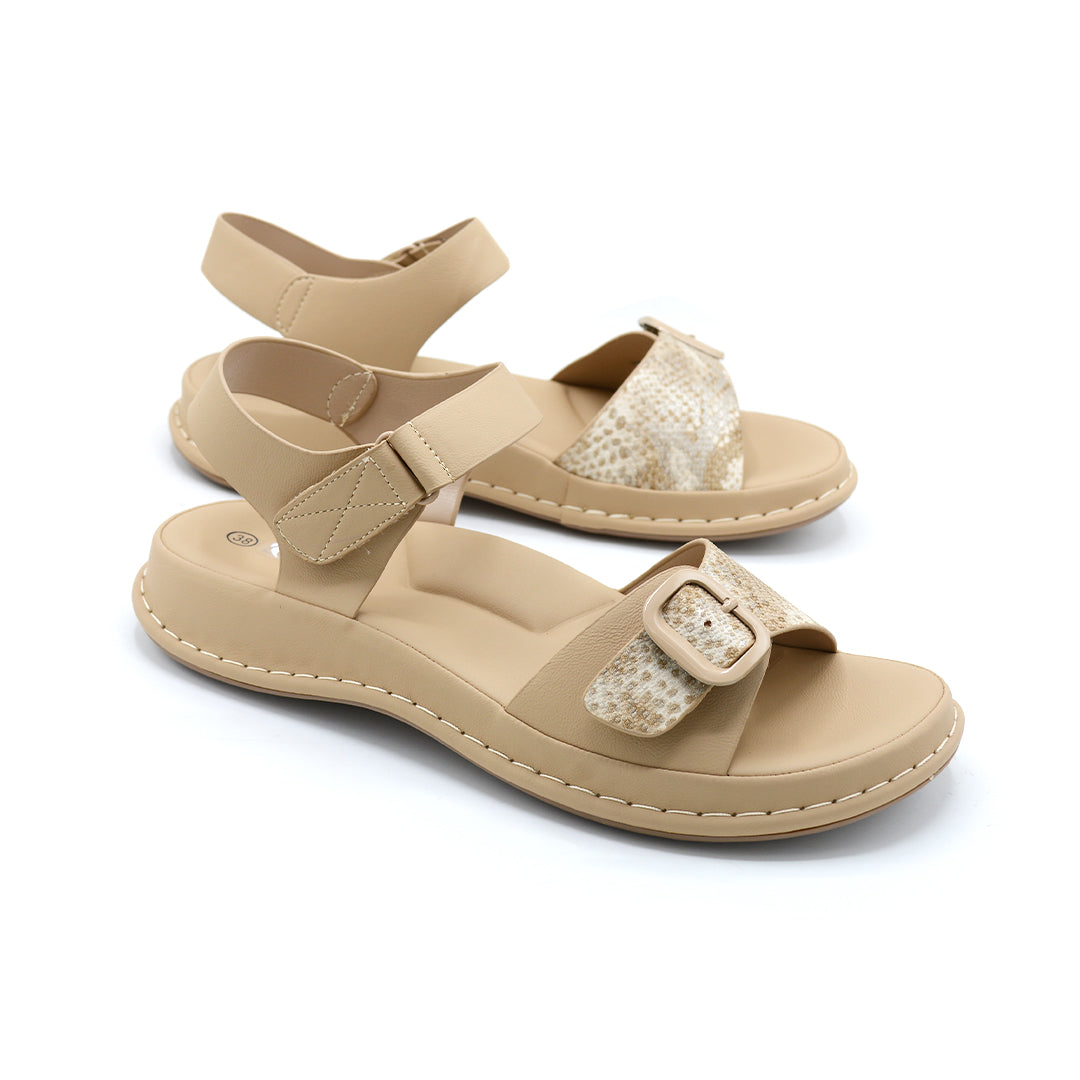 Camel Buckle Comfort Sandal with Ankle Strap