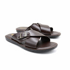 Crossover Buckle Leather Slide Sandal