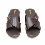 Crossover Buckle Leather Slide Sandal