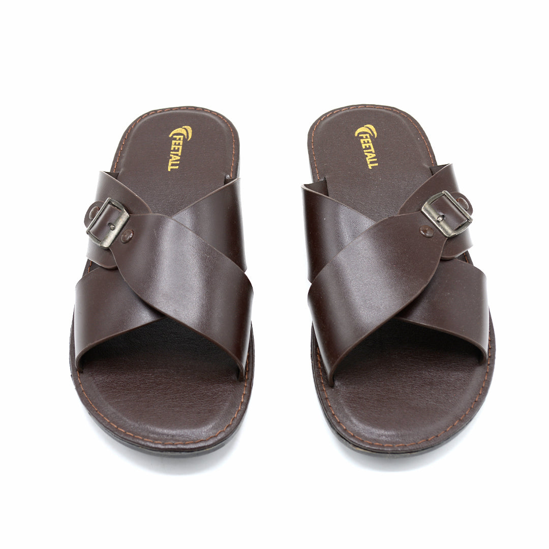 Crossover Buckle Leather Slide Sandal