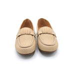 Beige Woven Bow Loafers