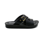 Monarch Cross-Strap Sandals with Gold Ring Detail