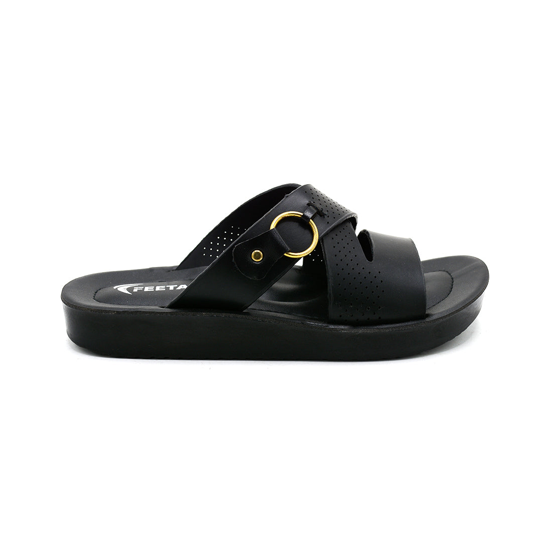 Monarch Cross-Strap Sandals with Gold Ring Detail
