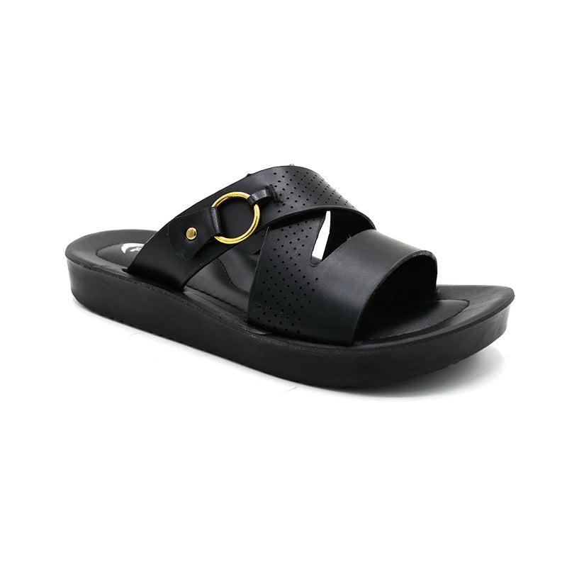 Monarch Cross-Strap Sandals with Gold Ring Detail
