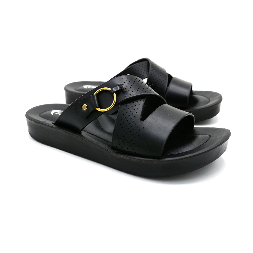Monarch Cross-Strap Sandals with Gold Ring Detail