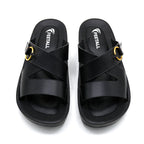 Monarch Cross-Strap Sandals with Gold Ring Detail