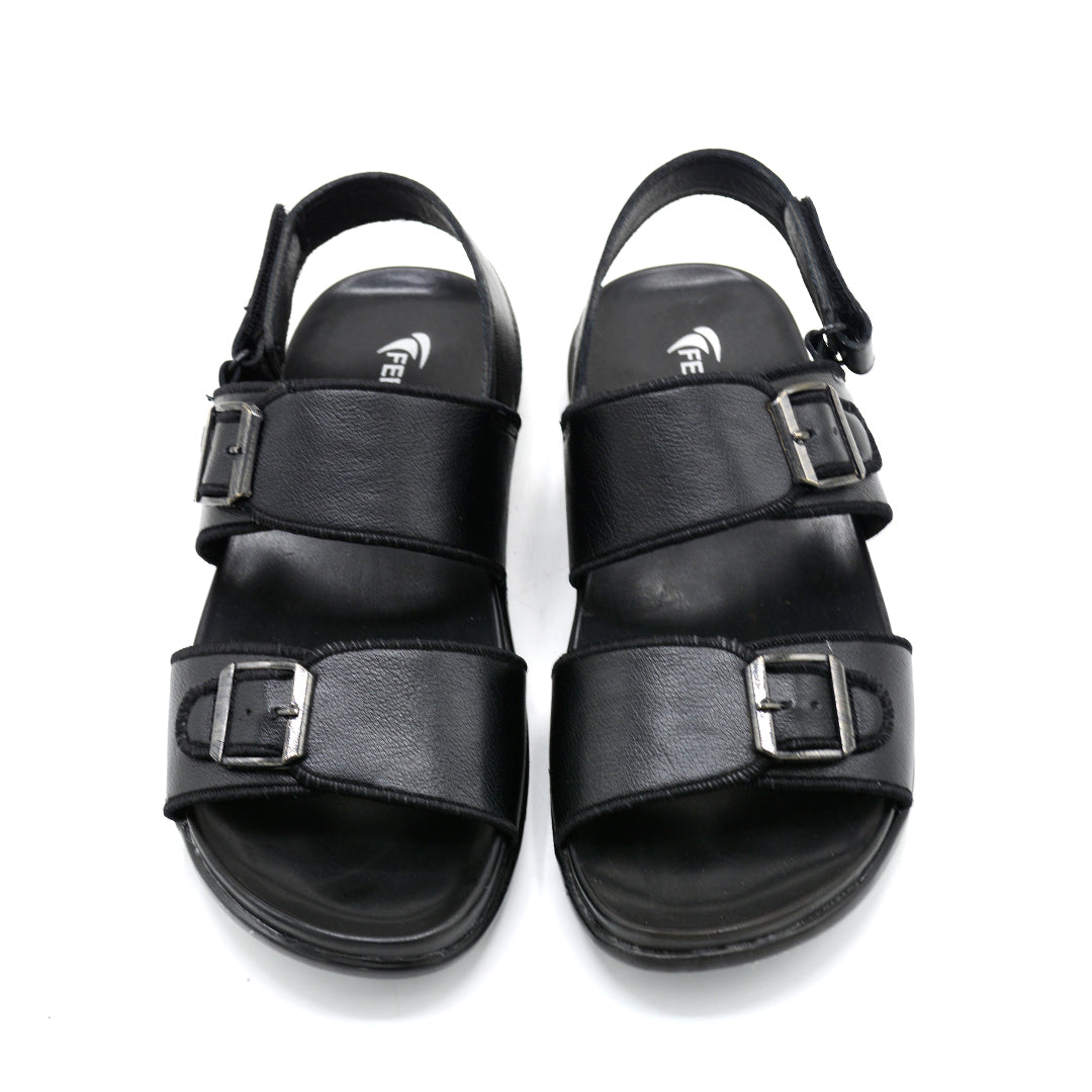 Black Double-Buckle Strap Sandals