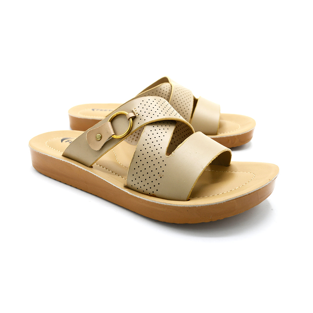 Monarch Cross-Strap Sandals with Gold Ring Detail