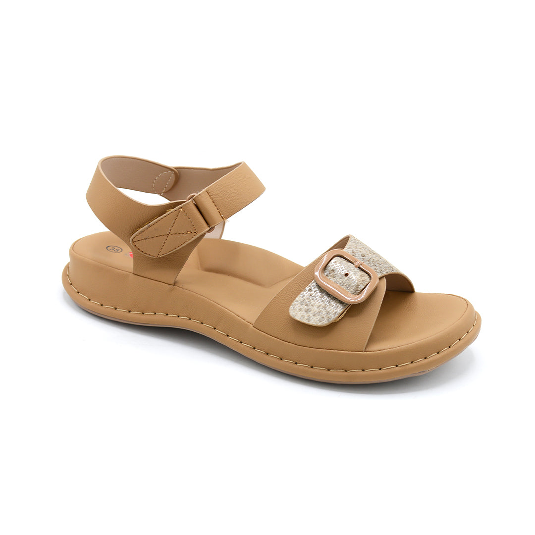 Beige Buckle Strap Comfort Platform Sandal