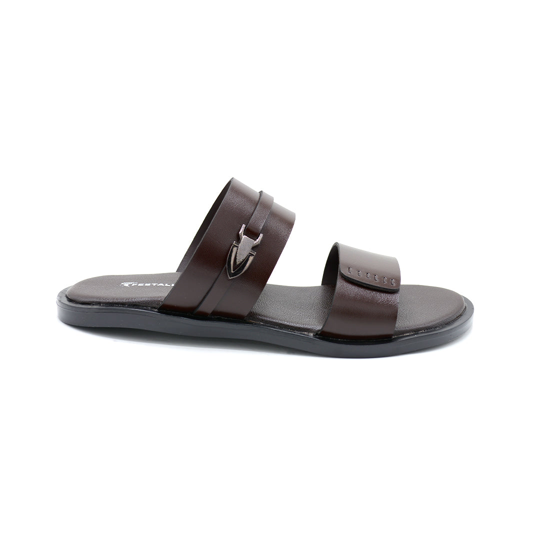 Dark Brown Open-Toe Slides