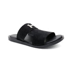 Black Suede H-Buckle Slide Sandals