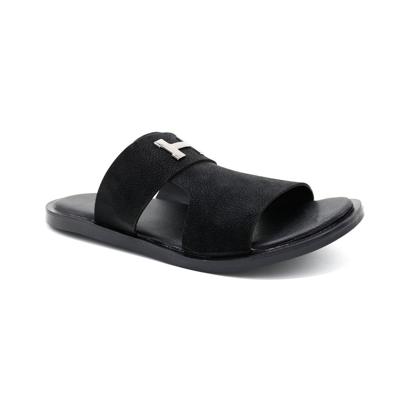 Black Suede H-Buckle Slide Sandals