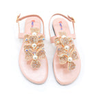 Blush Pink Embellished T-Strap Sandals