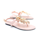Blush Pink Embellished T-Strap Sandals