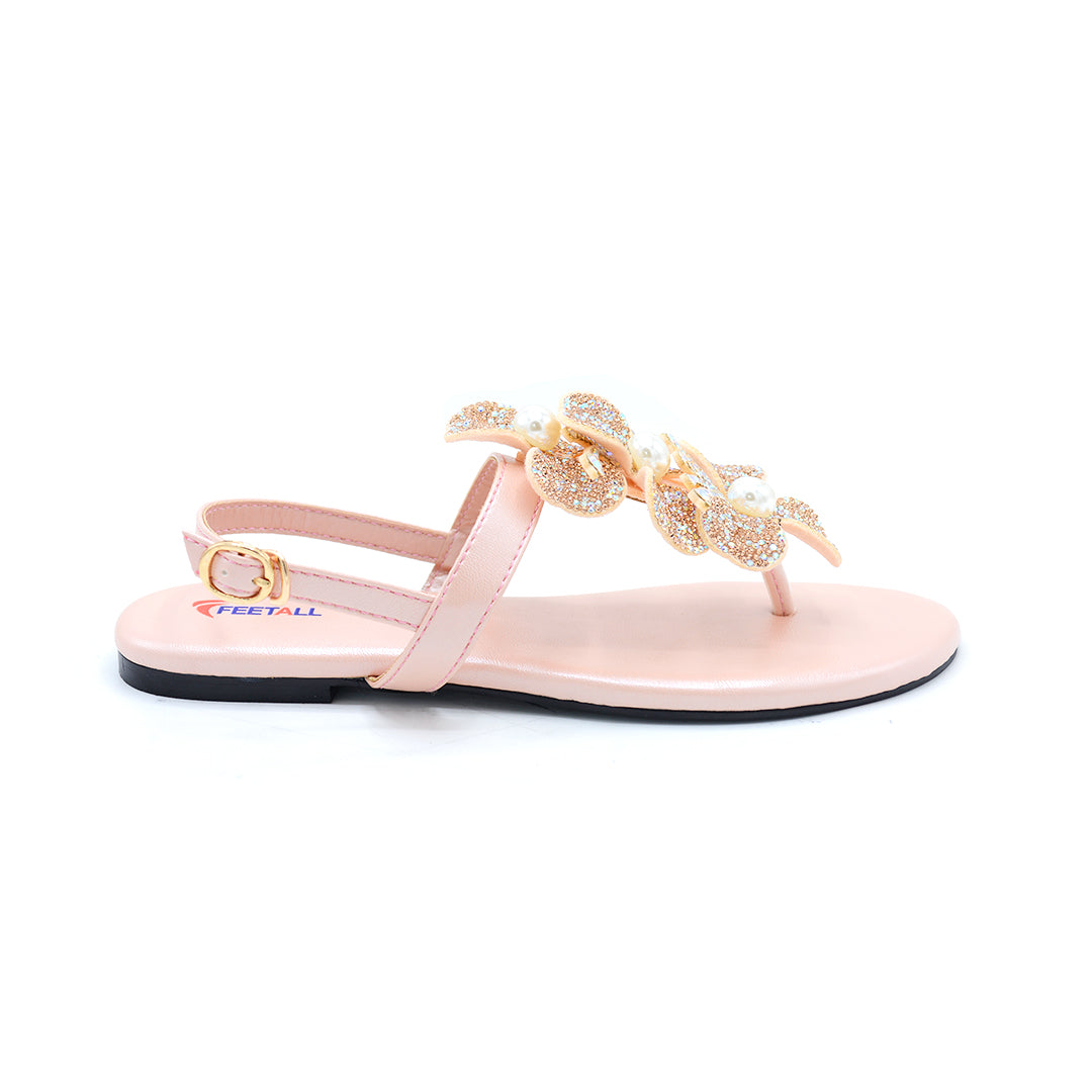 Blush Pink Embellished T-Strap Sandals