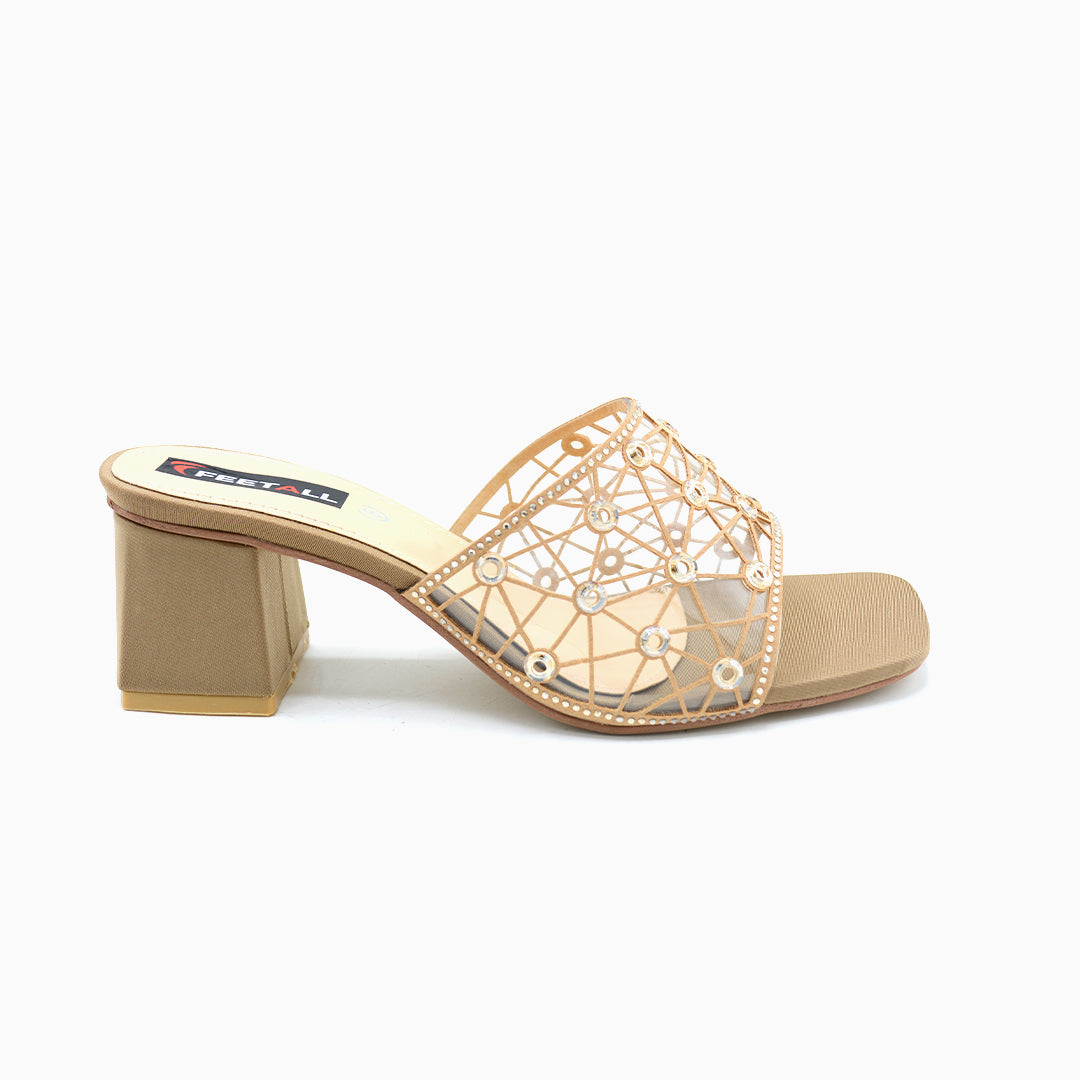 Elegant Mesh Strap Block Heel