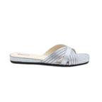 Silver Shimmer Cross-Strap Flat Slides