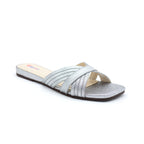 Silver Shimmer Cross-Strap Flat Slides