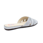 Silver Shimmer Cross-Strap Flat Slides
