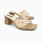 Elegant Mesh Strap Block Heel