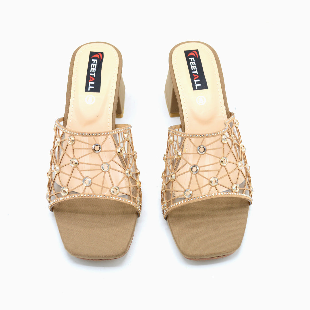 Elegant Mesh Strap Block Heel