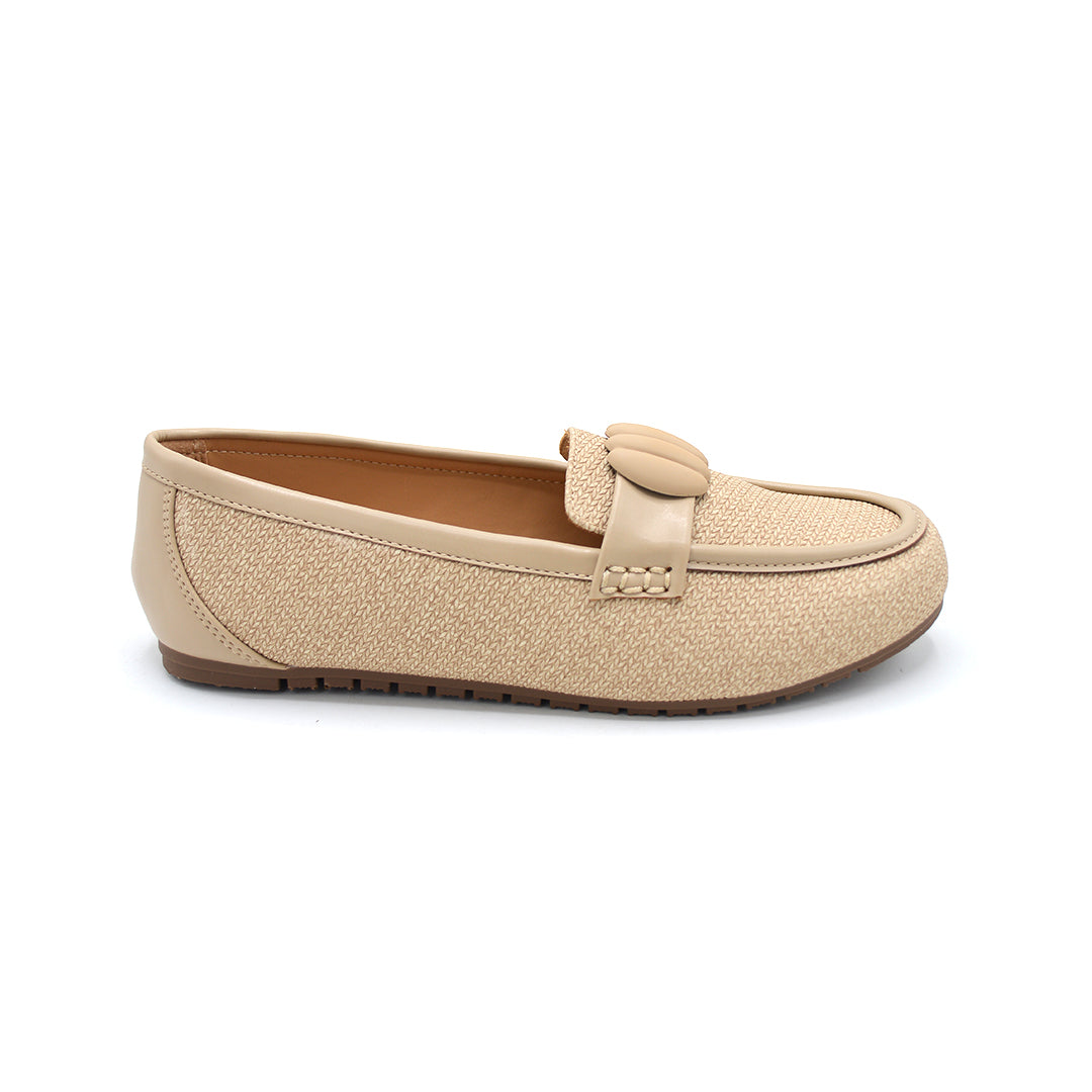Beige Woven Bow Loafers