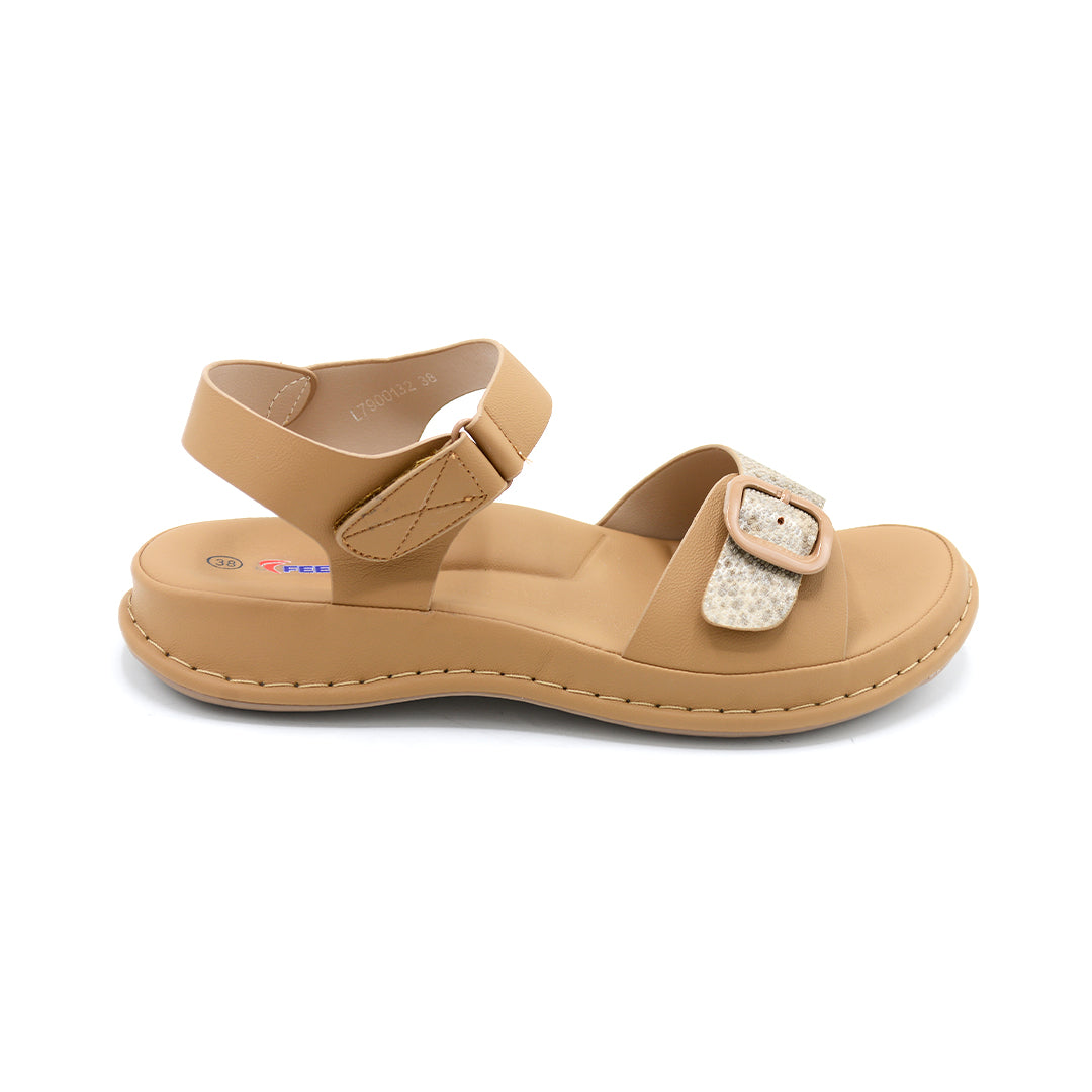 Beige Buckle Strap Comfort Platform Sandal