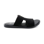 Black Suede H-Buckle Slide Sandals