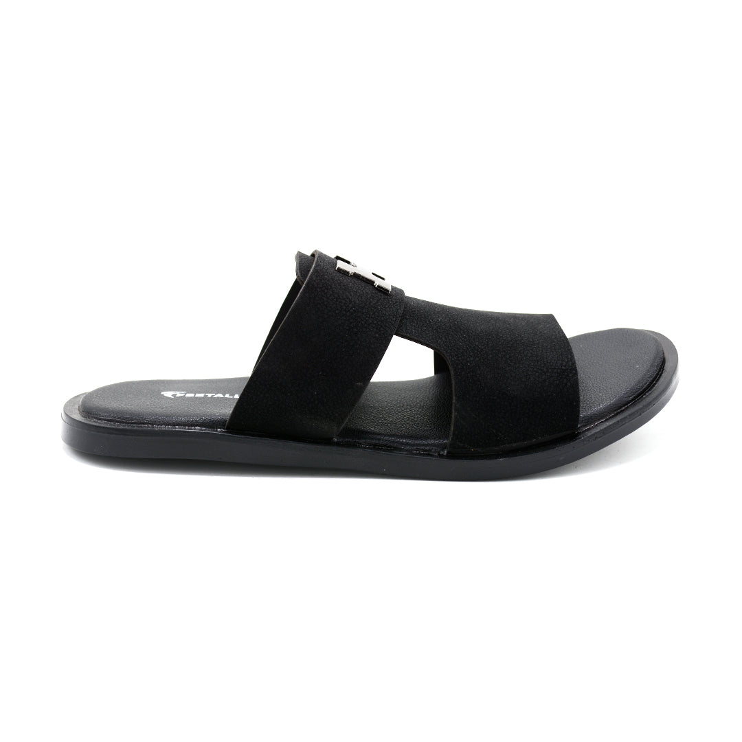 Black Suede H-Buckle Slide Sandals