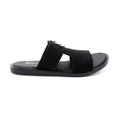Black Suede H-Buckle Slide Sandals