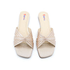 Champagne Gold Shimmer Cross-Strap Flat Slides