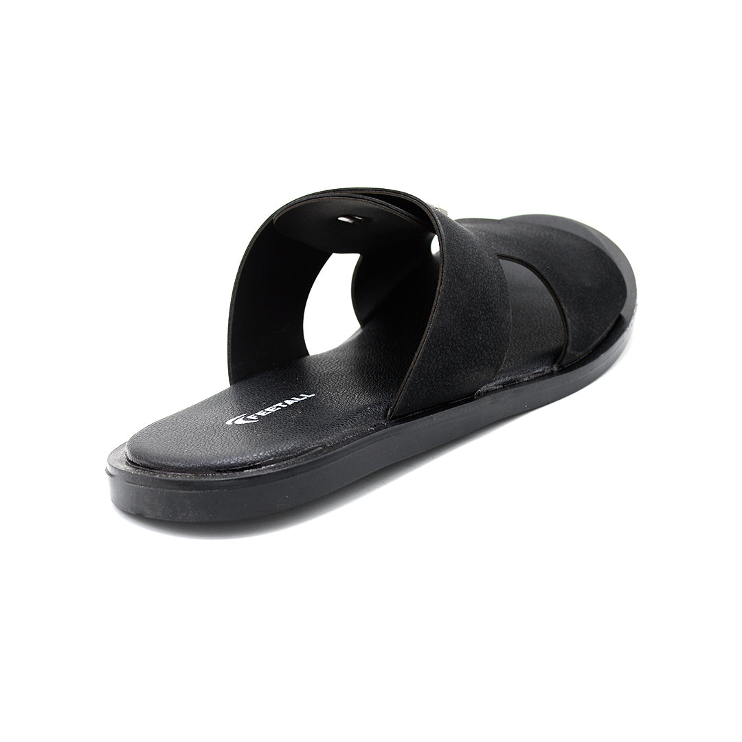 Black Suede H-Buckle Slide Sandals