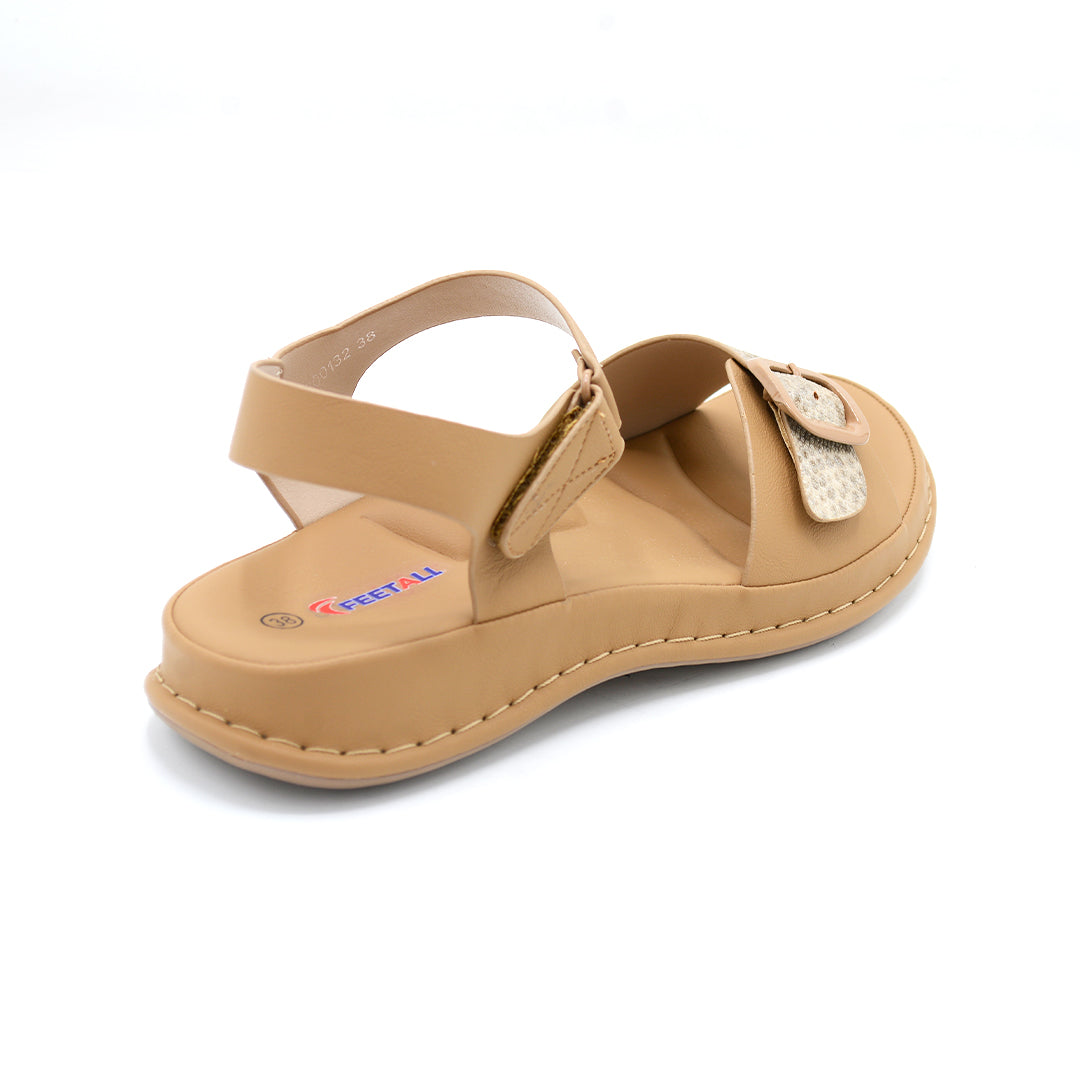 Beige Buckle Strap Comfort Platform Sandal