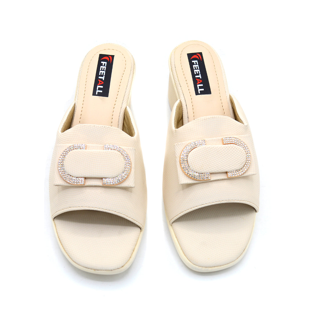 Textured Bow Detail Wedge Slides