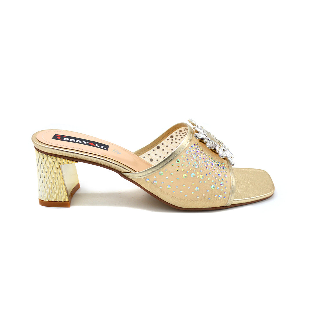 Crystal Buckle Block Heel Sandals