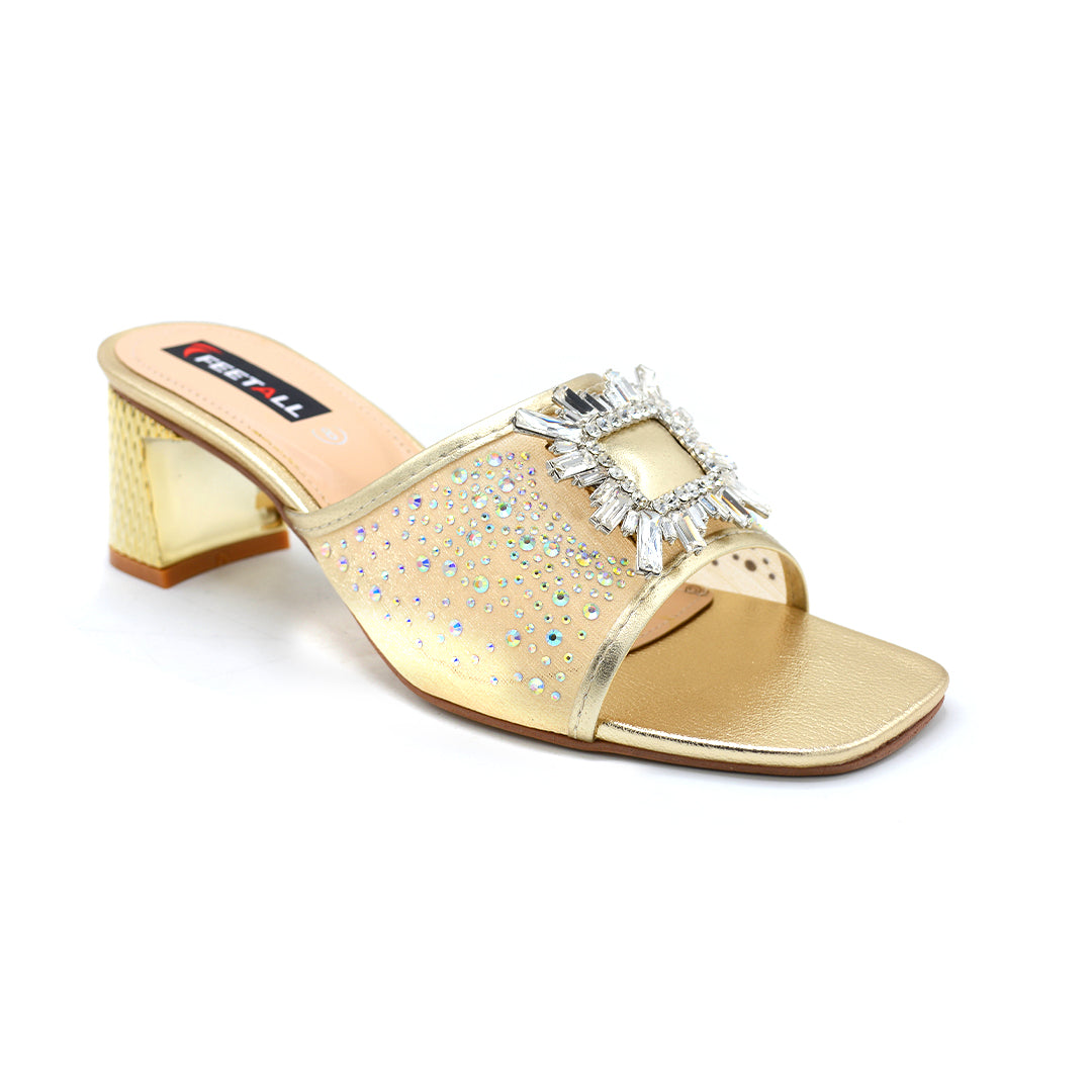 Crystal Buckle Block Heel Sandals