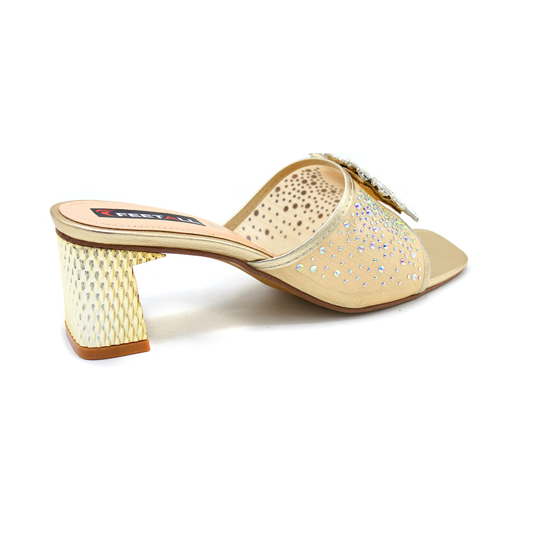 Crystal Buckle Block Heel Sandals