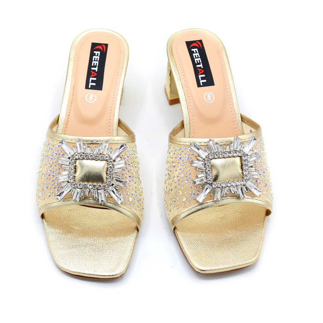 Crystal Buckle Block Heel Sandals