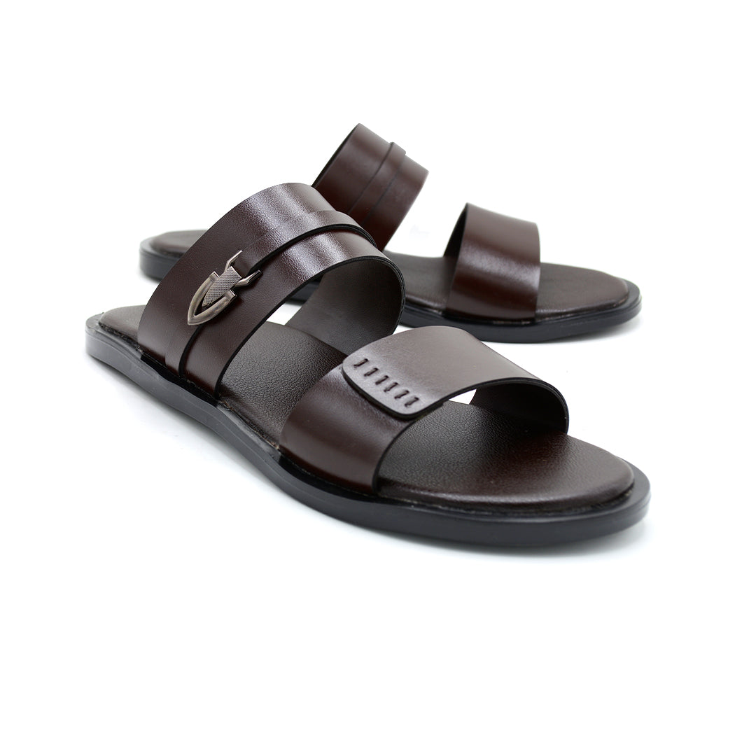 Dark Brown Open-Toe Slides