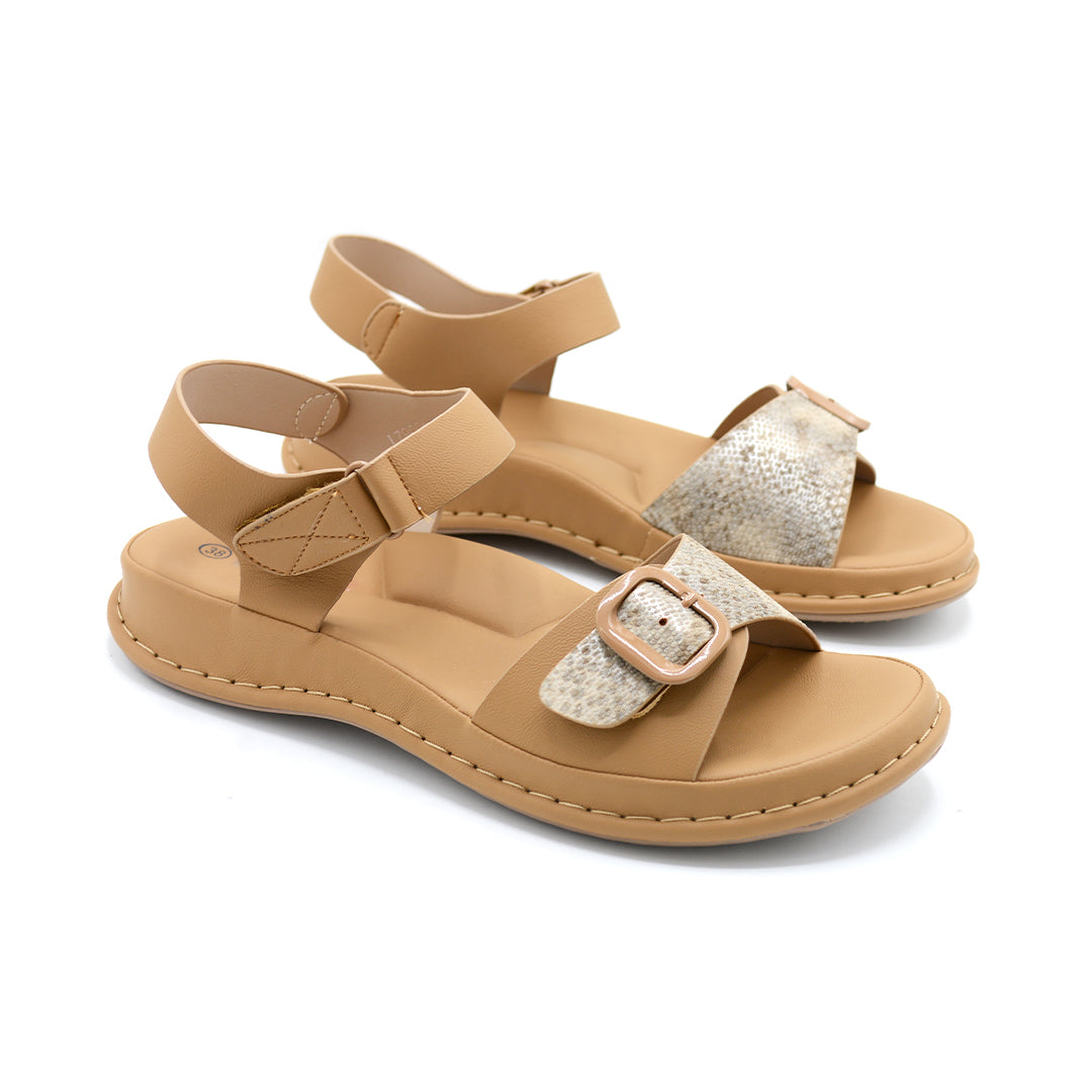 Beige Buckle Strap Comfort Platform Sandal