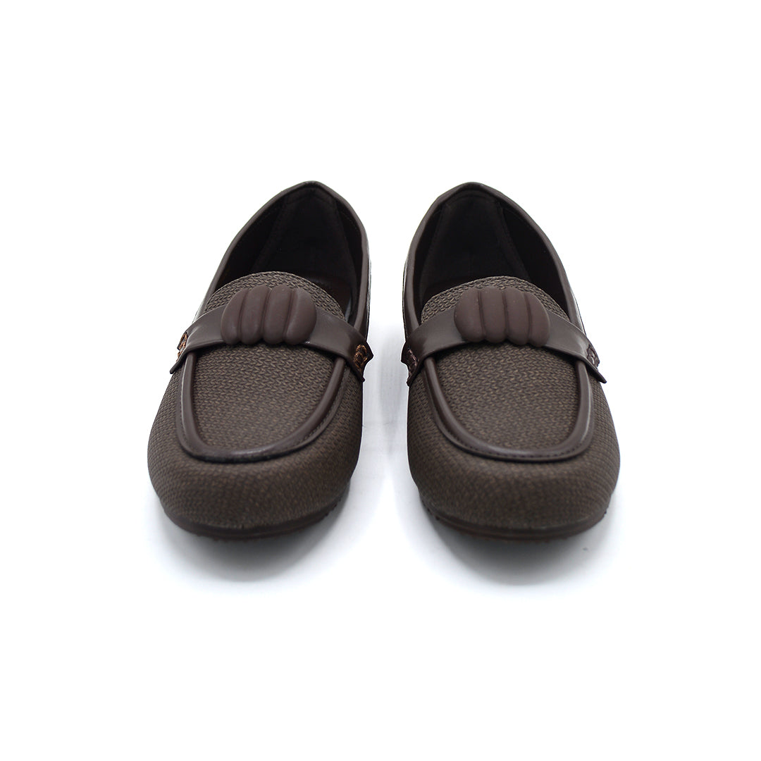 Dark Brown Woven Bow Loafers