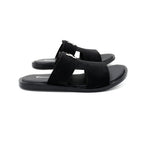 Black Suede H-Buckle Slide Sandals