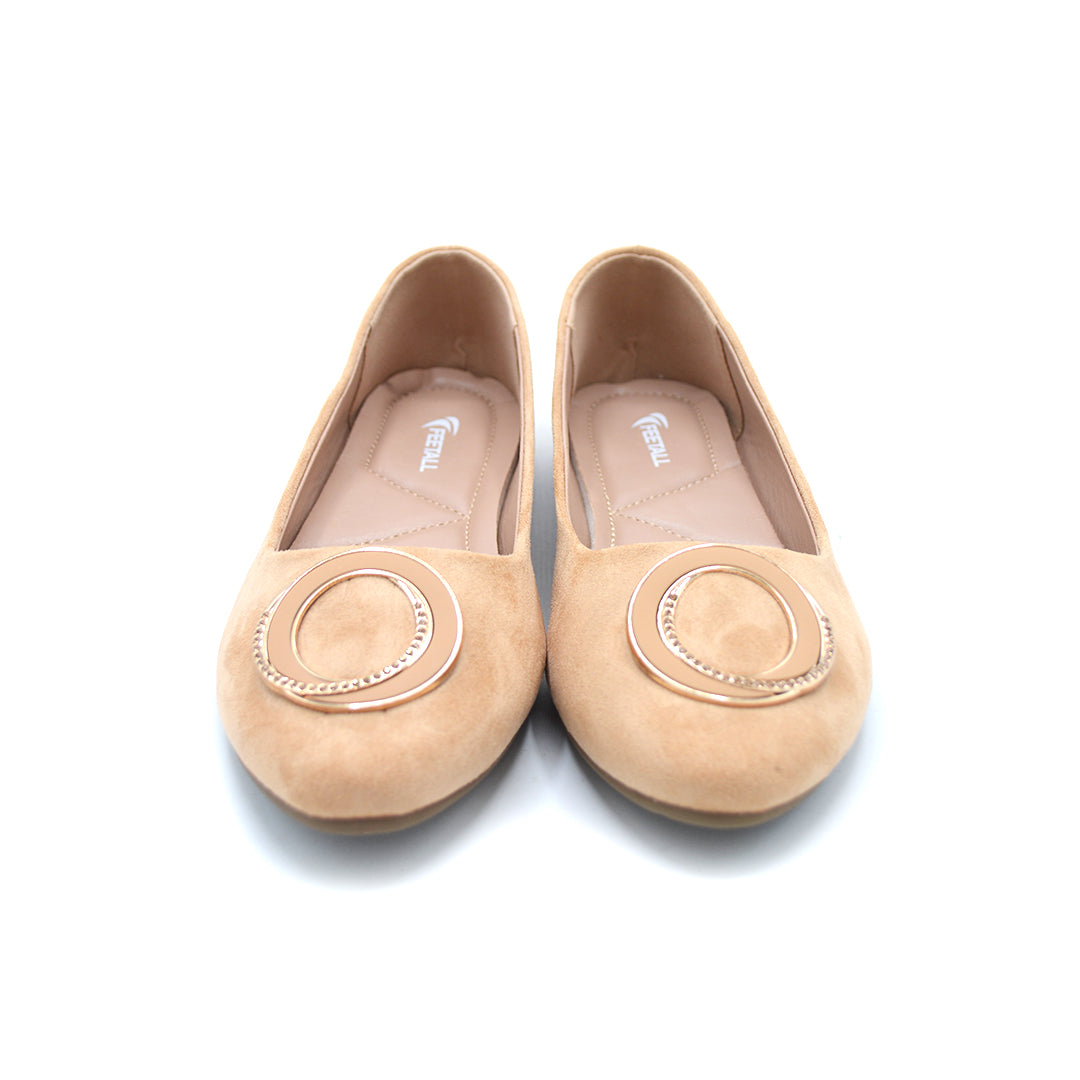 Nude Suede Gold Loop Flats