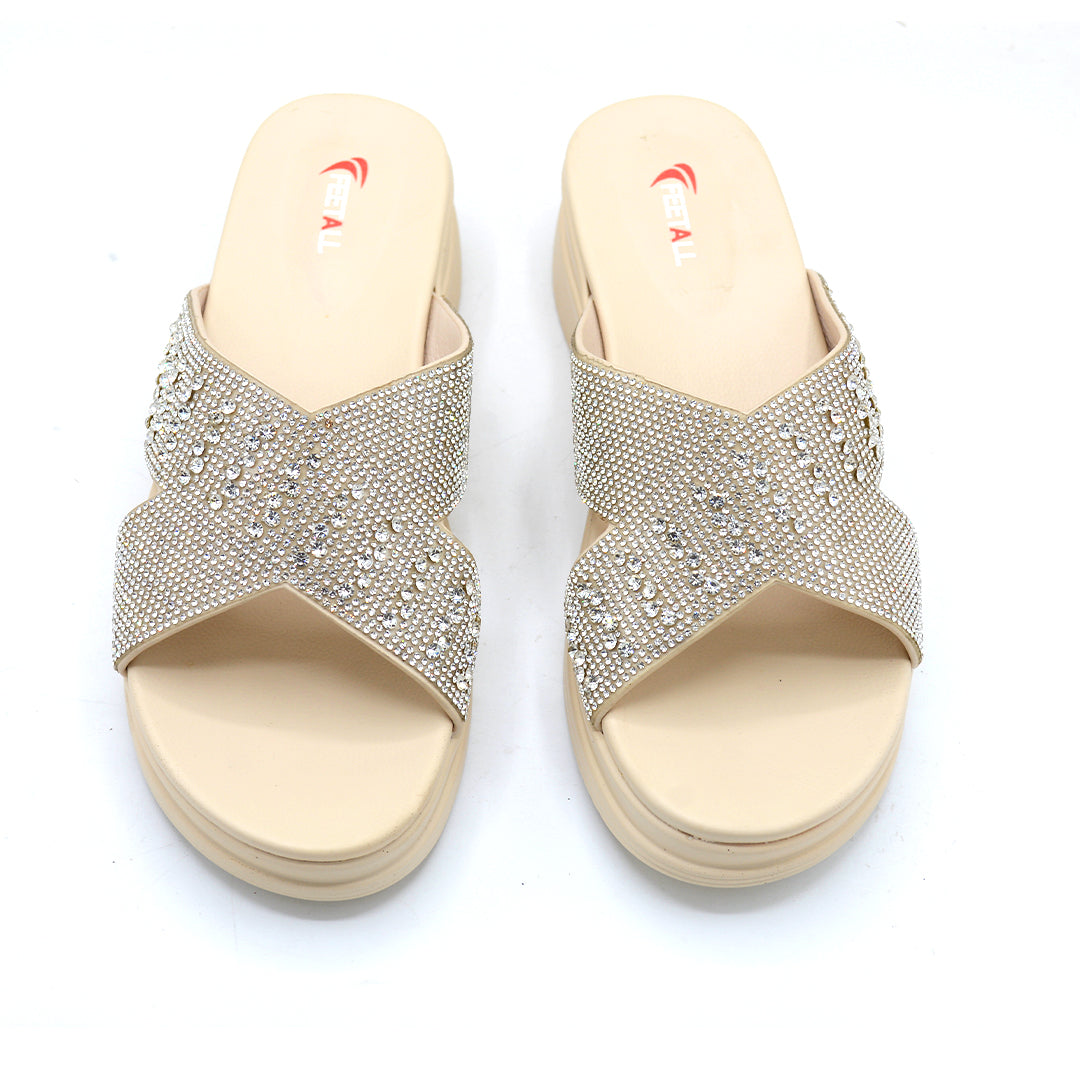 Crystal Cross Strap Platform Slides