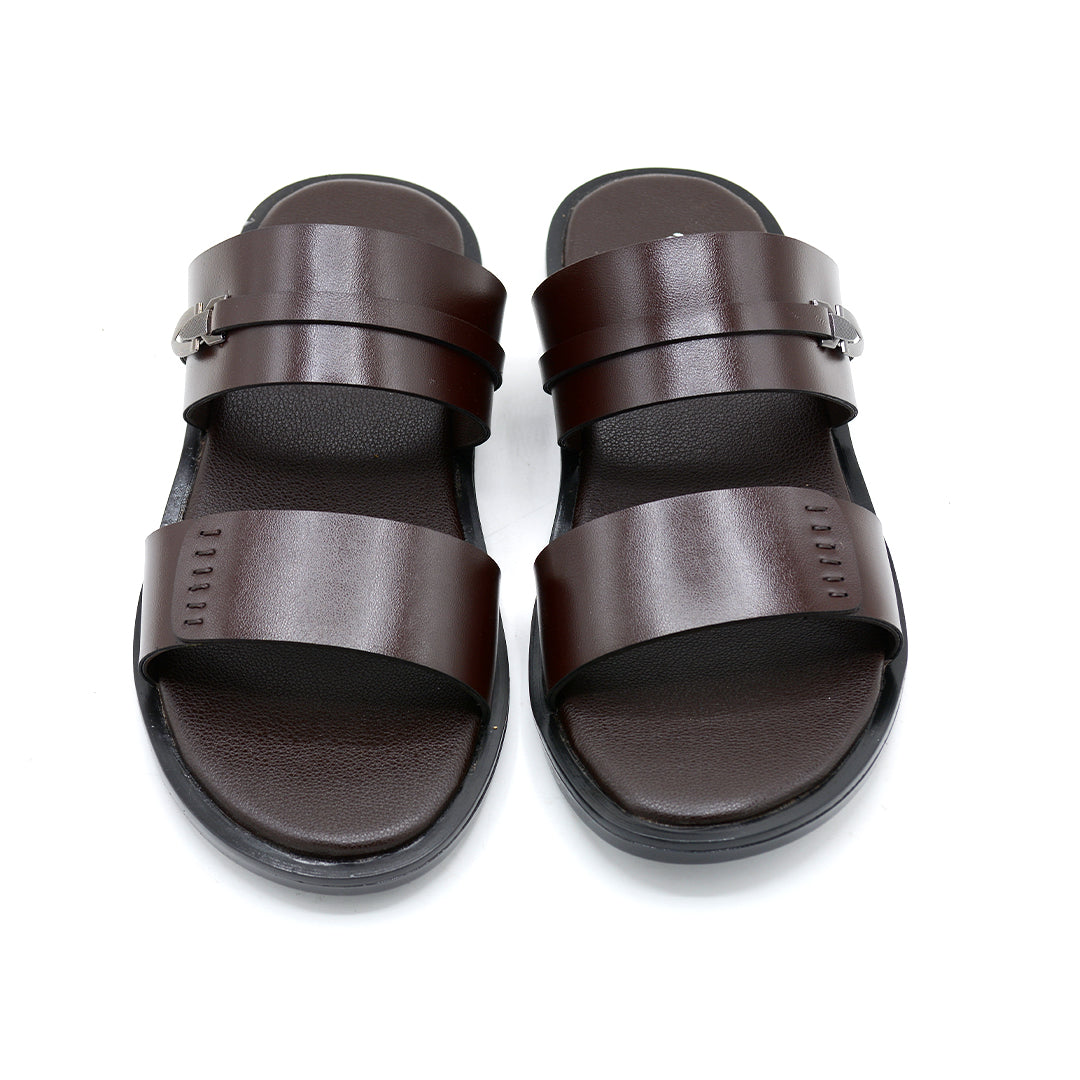 Dark Brown Open-Toe Slides