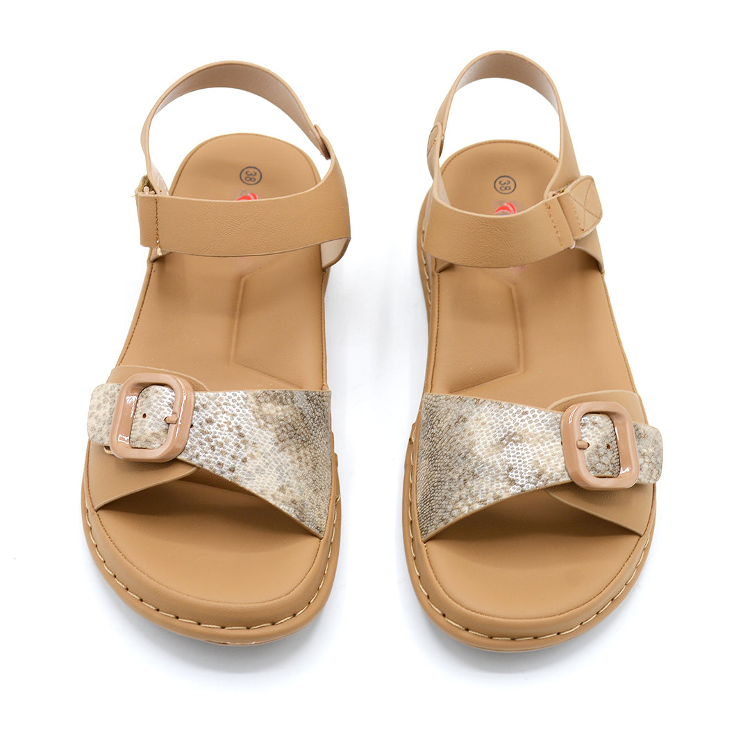 Beige Buckle Strap Comfort Platform Sandal