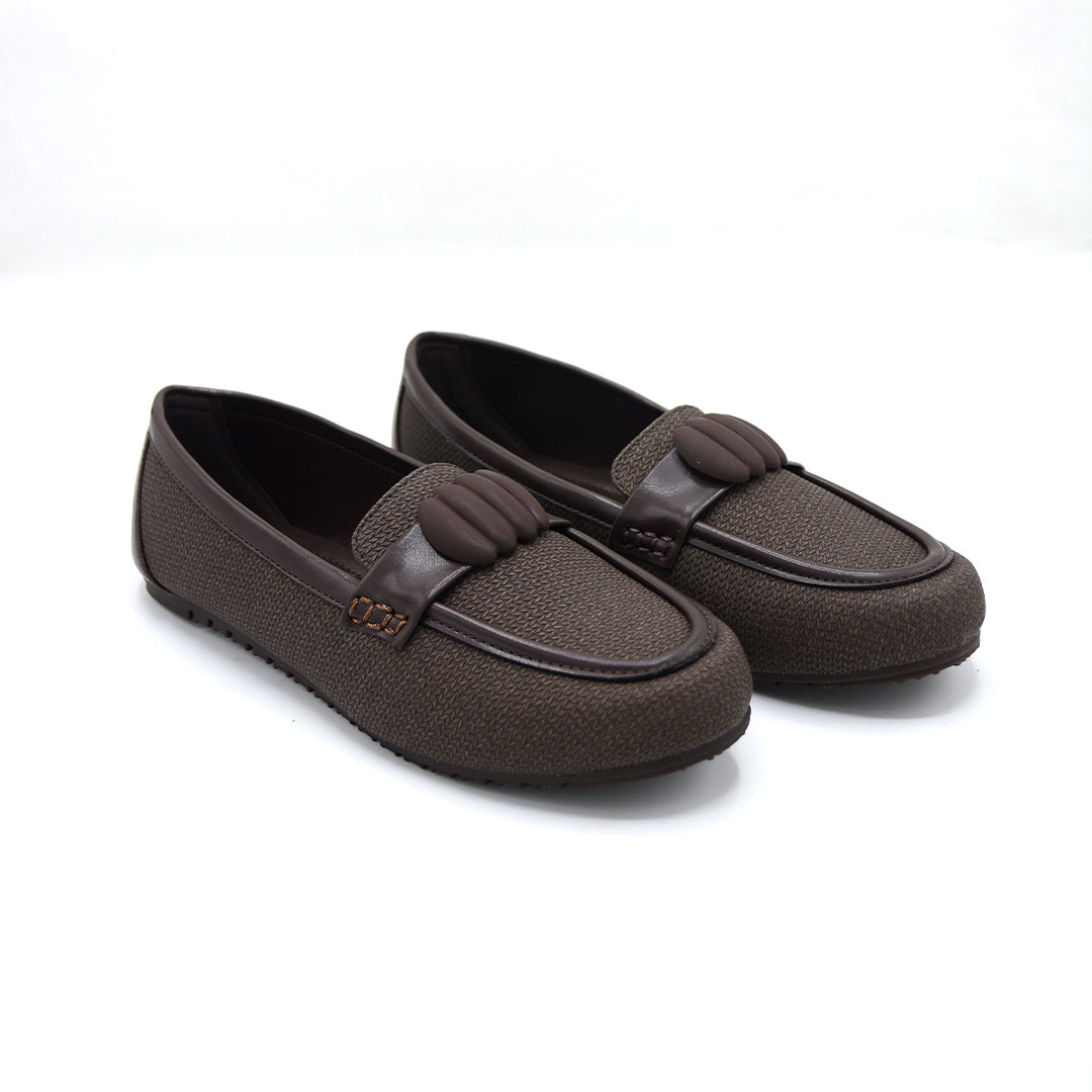 Dark Brown Woven Bow Loafers