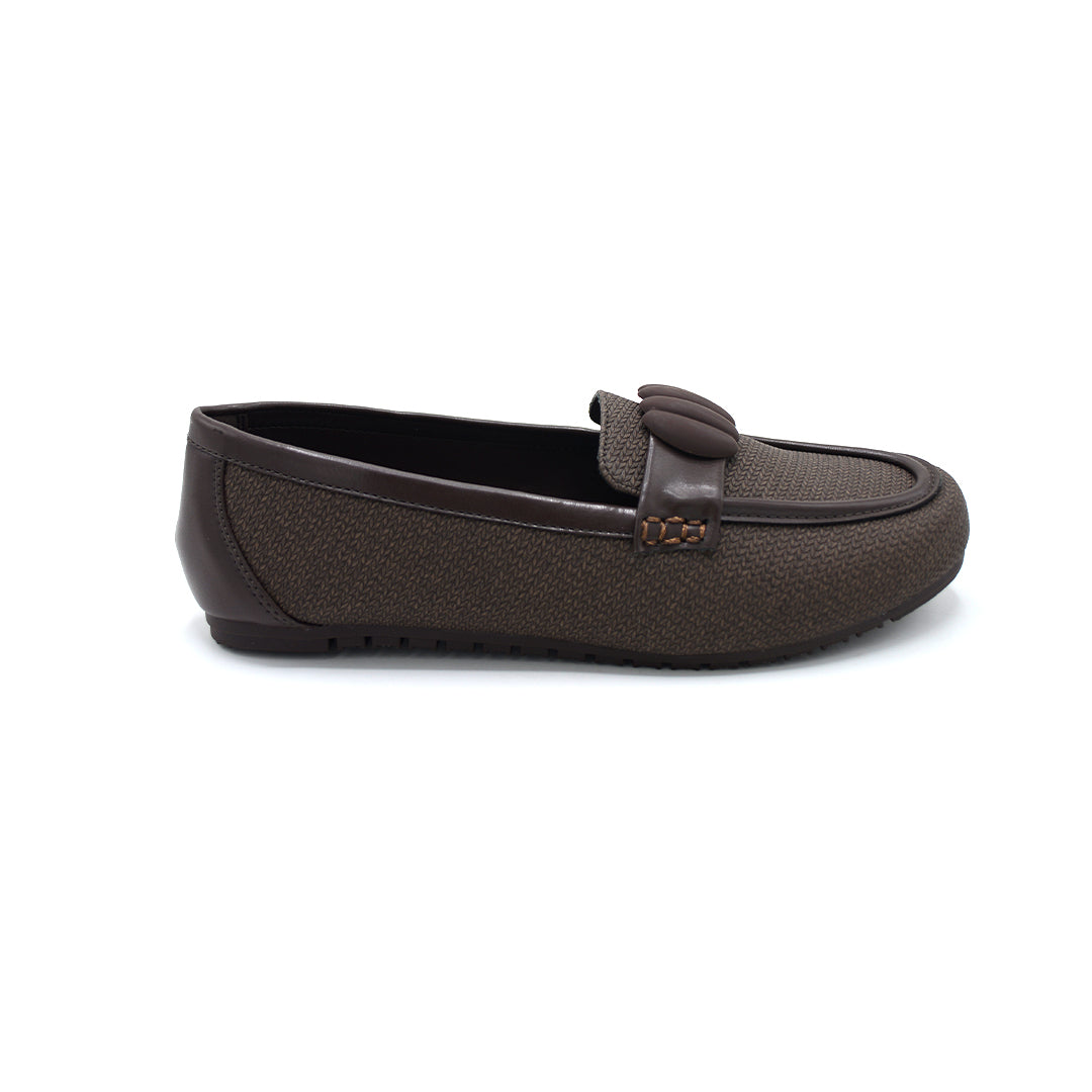 Dark Brown Woven Bow Loafers