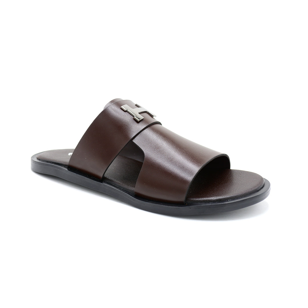 Dark Brown Open-Toe Slides